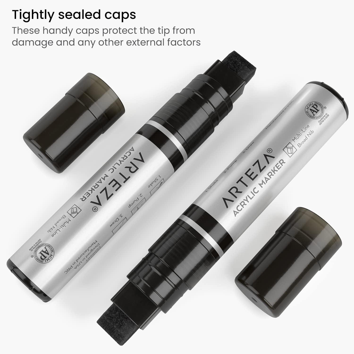 imageARTEZA Metallic Acrylic Paint Pens Set of 2 Silver ampamp Gold 3in1 MultiLine Nibs 515 mm Line UVResistant Paint Markers for Rocks Glass Metal and Wood Art Supplies for Office and HomeBlack