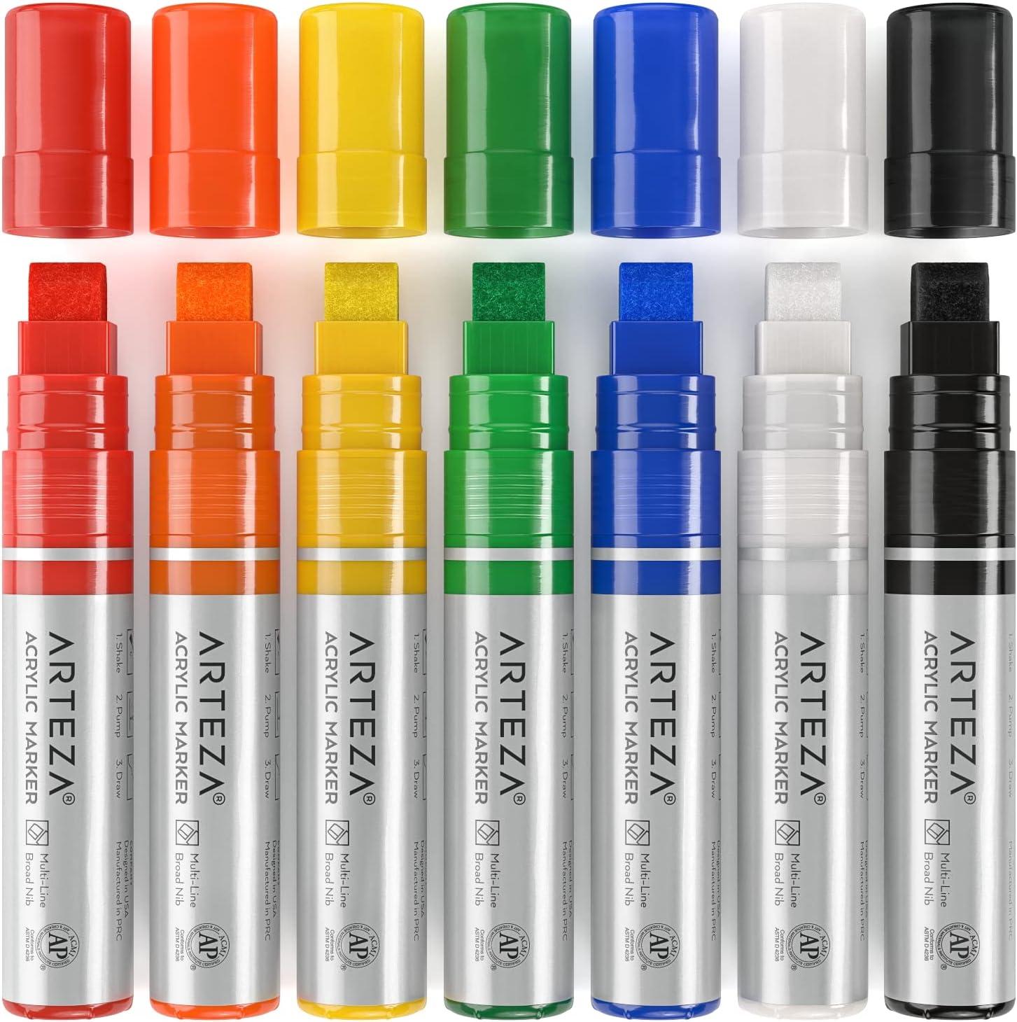 imageARTEZA Metallic Acrylic Paint Pens Set of 2 Silver ampamp Gold 3in1 MultiLine Nibs 515 mm Line UVResistant Paint Markers for Rocks Glass Metal and Wood Art Supplies for Office and HomeMulticolor