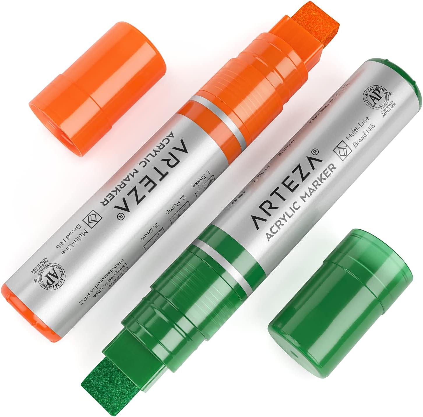 imageARTEZA Metallic Acrylic Paint Pens Set of 2 Silver ampamp Gold 3in1 MultiLine Nibs 515 mm Line UVResistant Paint Markers for Rocks Glass Metal and Wood Art Supplies for Office and HomeMulticolor
