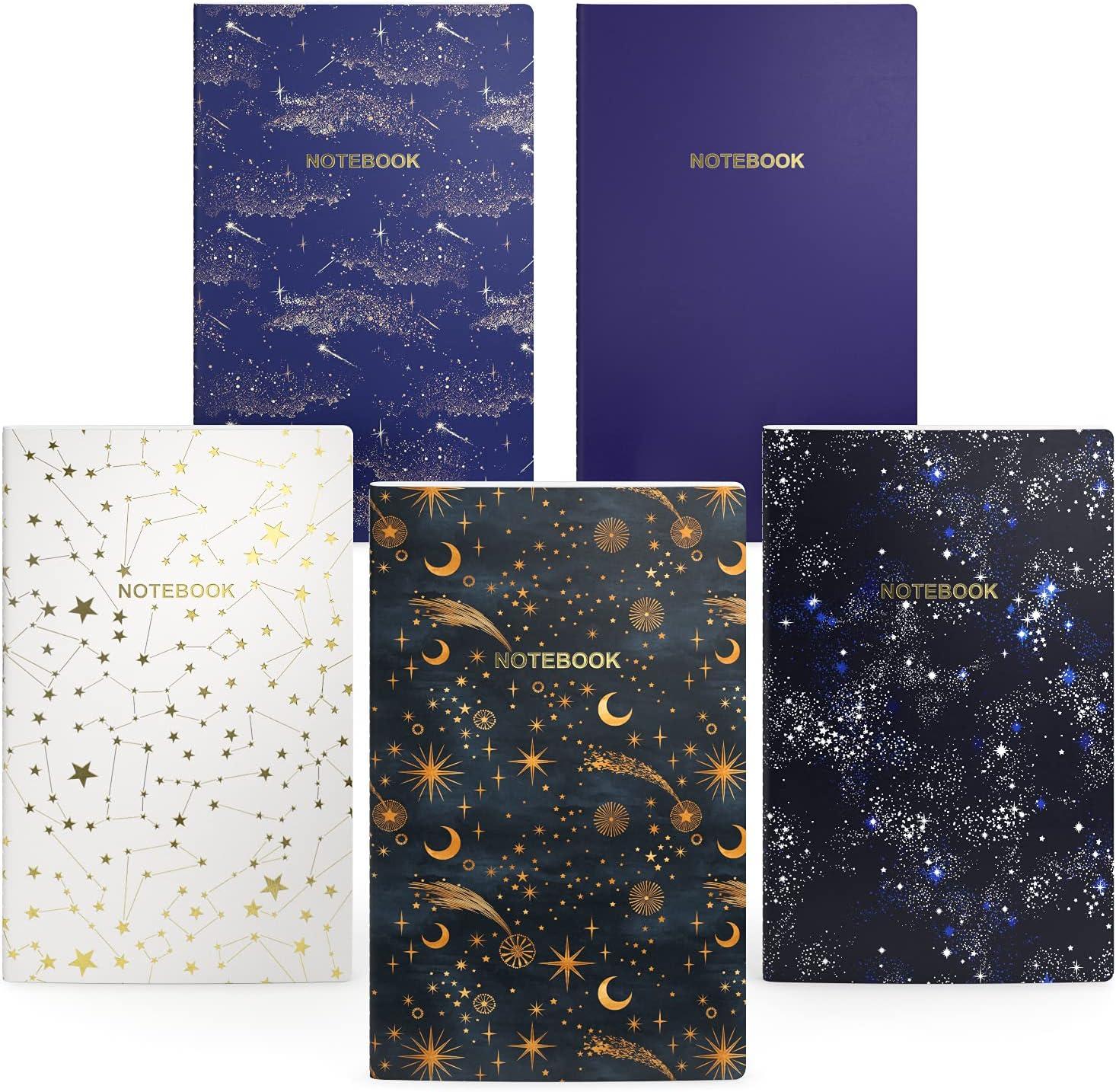 imageARTEZA Pocket Notebooks 5 x 8 Inches Set of 5 40 Sheets Each Abstract Design 2 Ruled 2 Dotted and 1 Blank Softcover Journal with Smooth PaperConstellation Designs