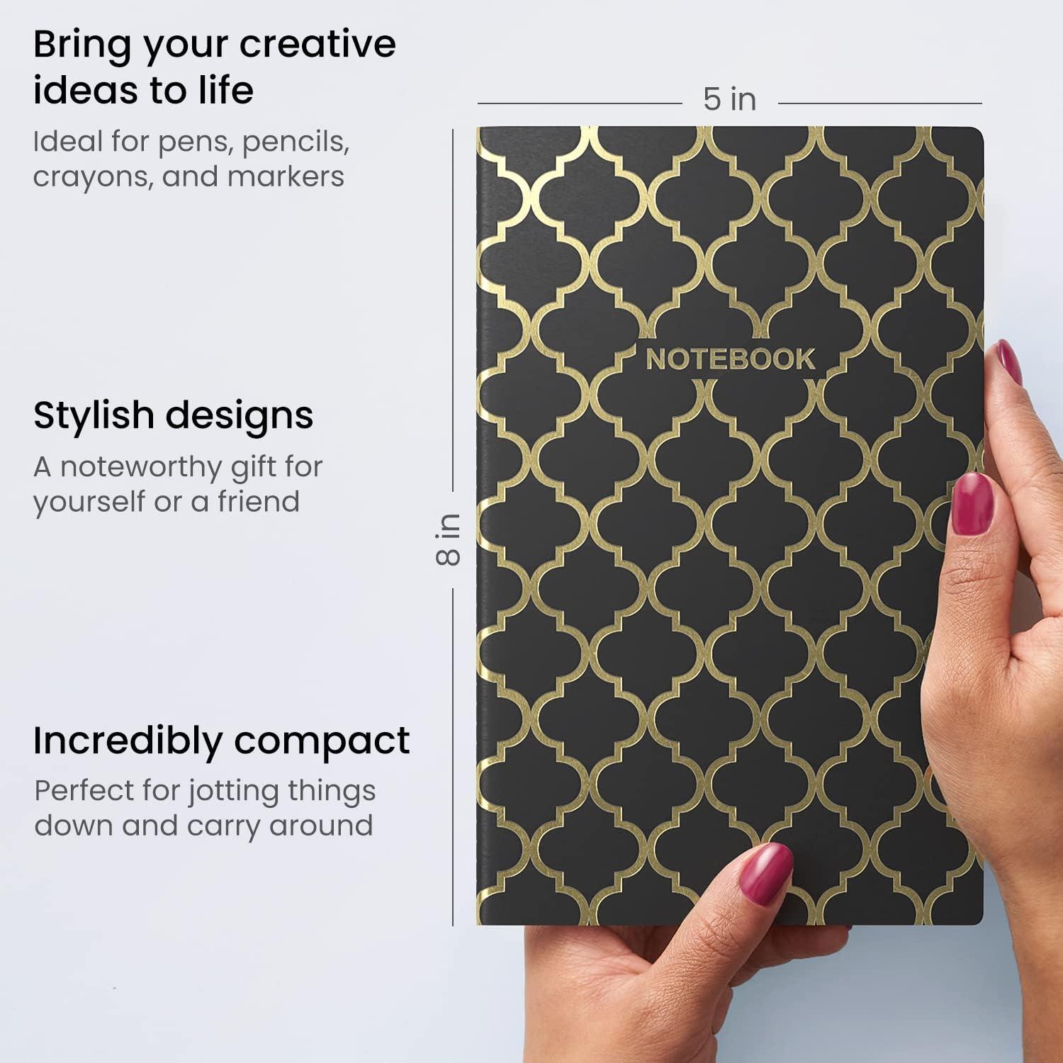 imageARTEZA Pocket Notebooks 5 x 8 Inches Set of 5 40 Sheets Each Abstract Design 2 Ruled 2 Dotted and 1 Blank Softcover Journal with Smooth PaperMoroccan Designs