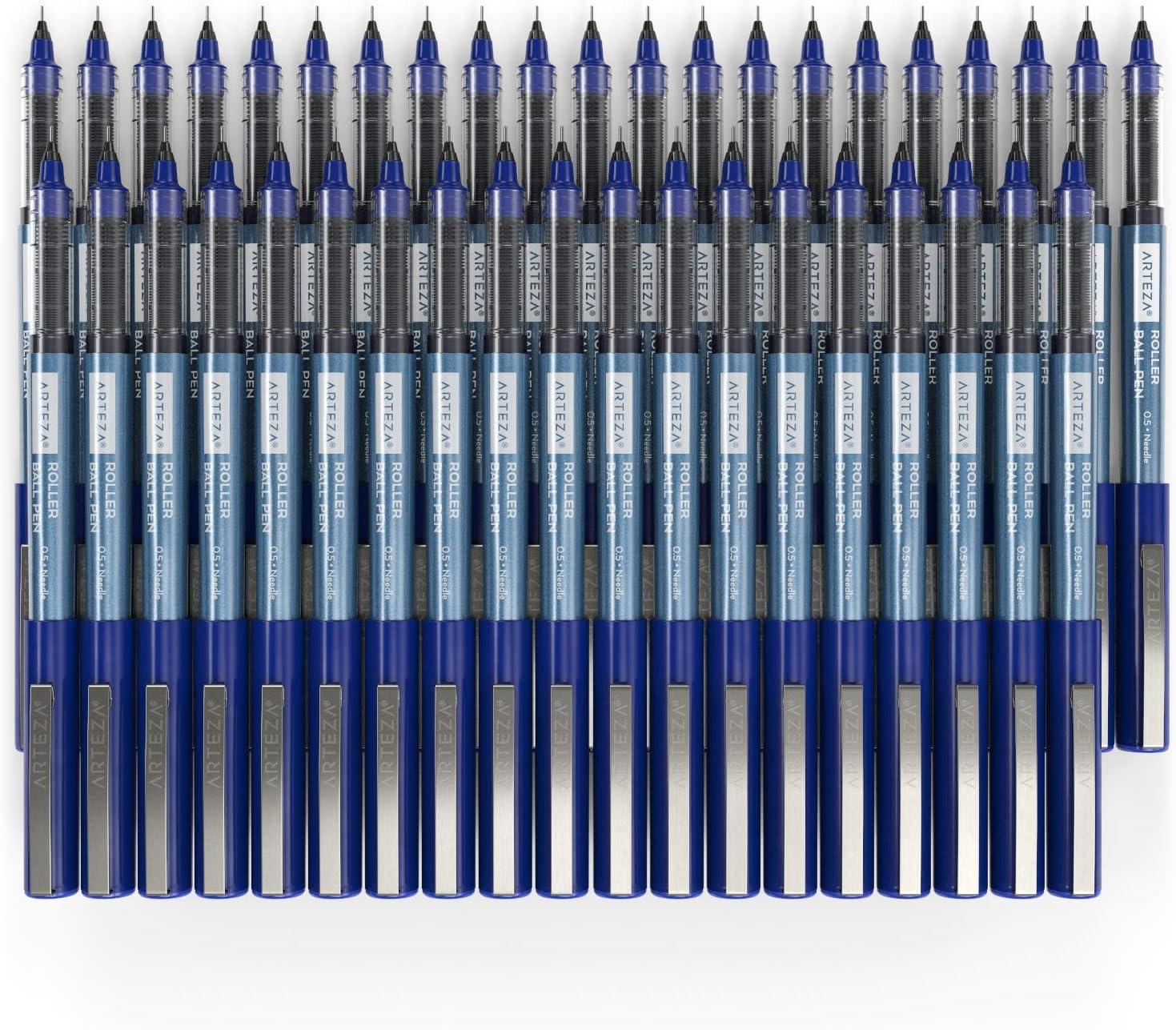 imageARTEZA Rollerball Pens Fine Point Set of 20 Blue Liquid Ink Extra Fine 05 mm Needle Tip Pen Make Precise Lines Office Supplies for Writing Notetaking and DrawingBlue