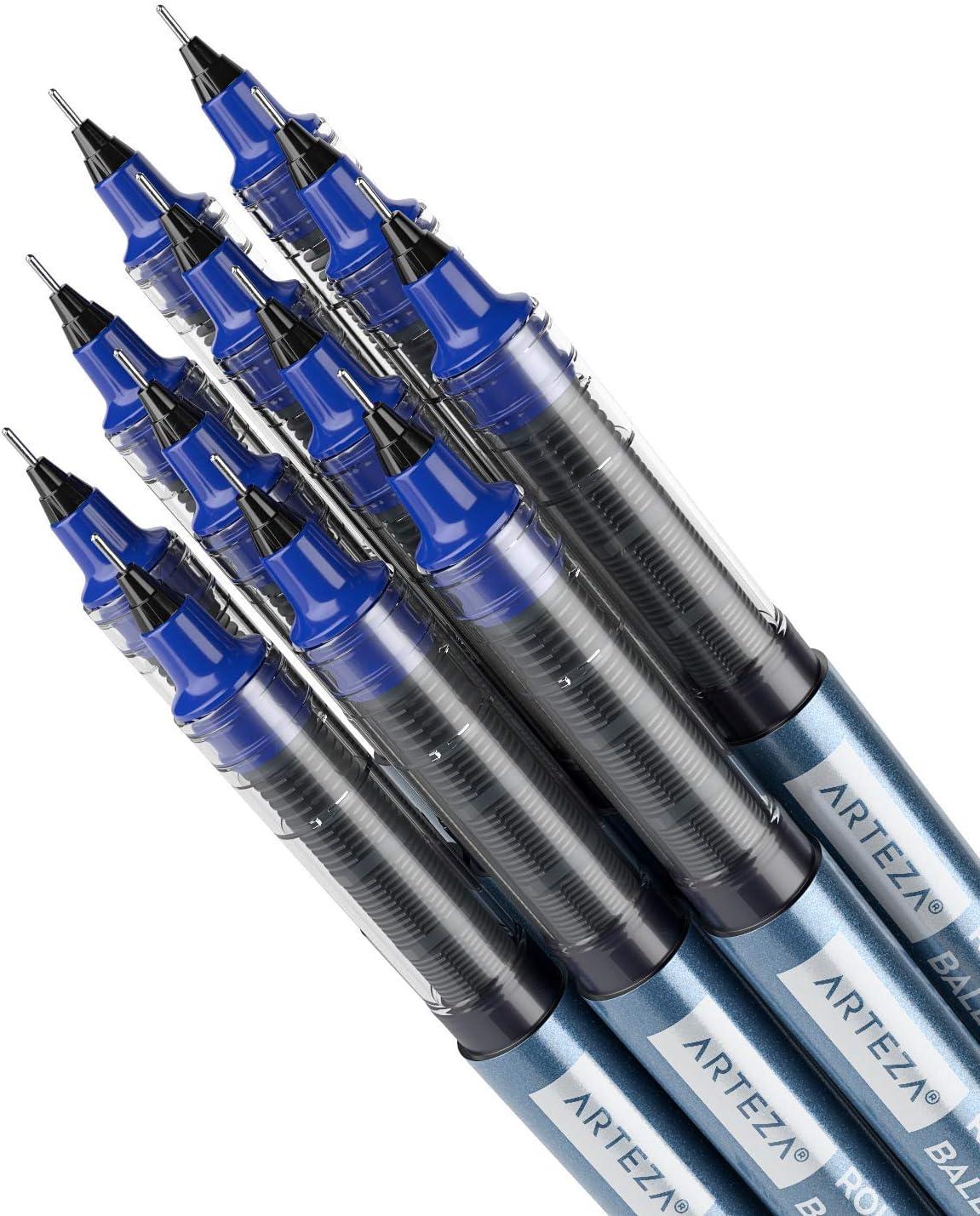 imageARTEZA Rollerball Pens Fine Point Set of 20 Blue Liquid Ink Extra Fine 05 mm Needle Tip Pen Make Precise Lines Office Supplies for Writing Notetaking and DrawingBlue