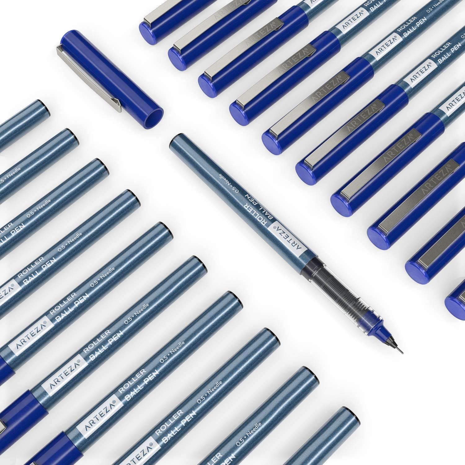 imageARTEZA Rollerball Pens Fine Point Set of 20 Blue Liquid Ink Extra Fine 05 mm Needle Tip Pen Make Precise Lines Office Supplies for Writing Notetaking and DrawingBlue