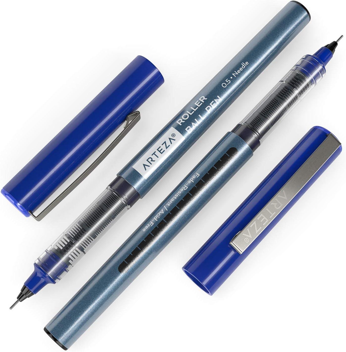 imageARTEZA Rollerball Pens Fine Point Set of 20 Blue Liquid Ink Extra Fine 05 mm Needle Tip Pen Make Precise Lines Office Supplies for Writing Notetaking and DrawingBlue