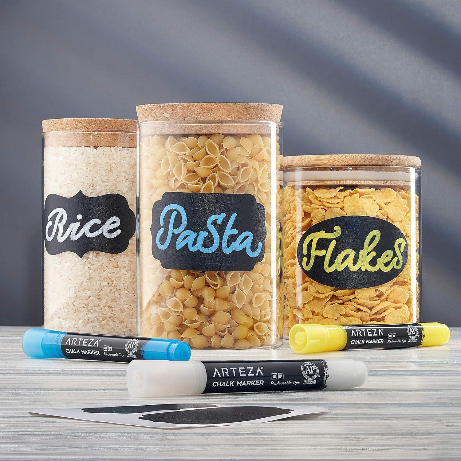 Arteza 150 Chalkboard Labels + 3 White Chalk Markers – Removable Chalk ...