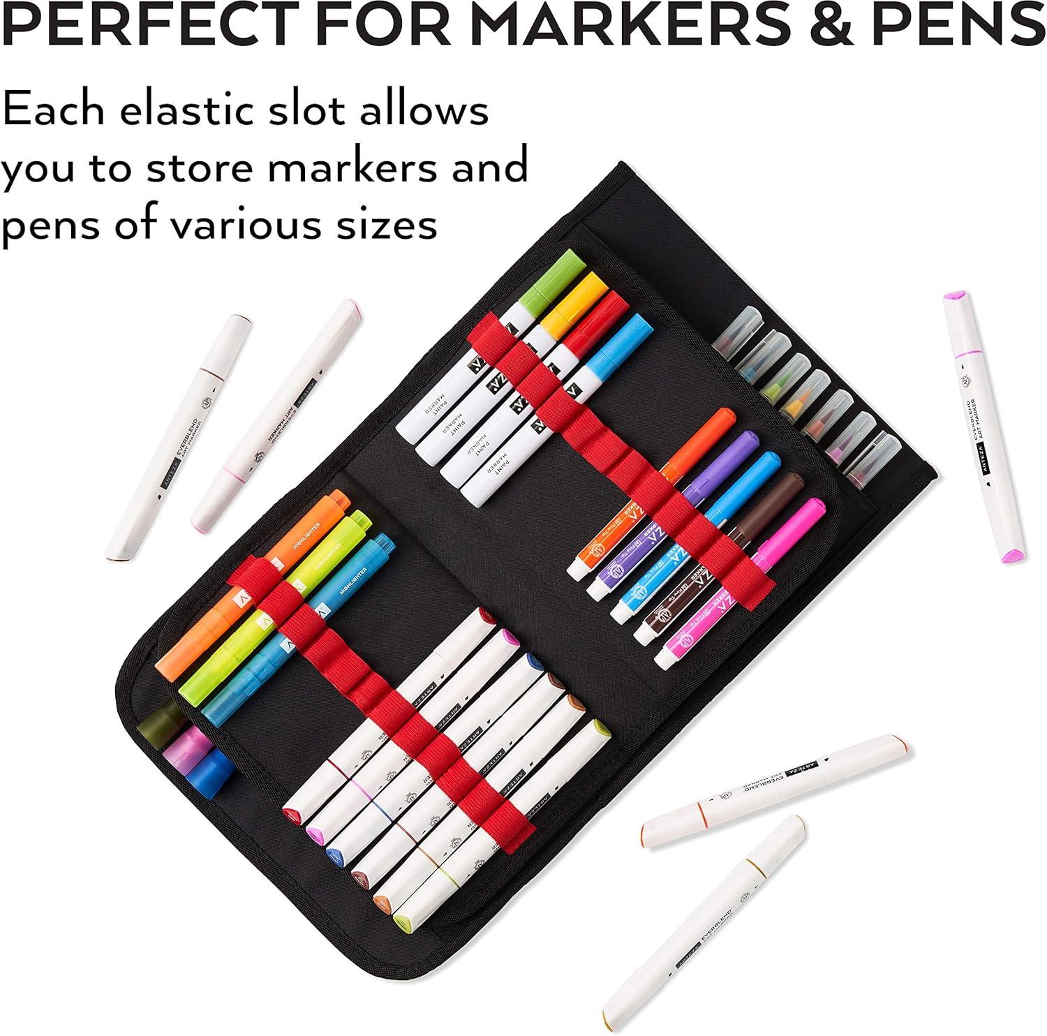 imageArteza Art Markers Organizer 72 Slots Carrying Case for Travel ampamp Storage with Zipper Pocket Handle Removable ampamp Adjustable Strap Art Supplies for Artists And Beginners BlackBlack