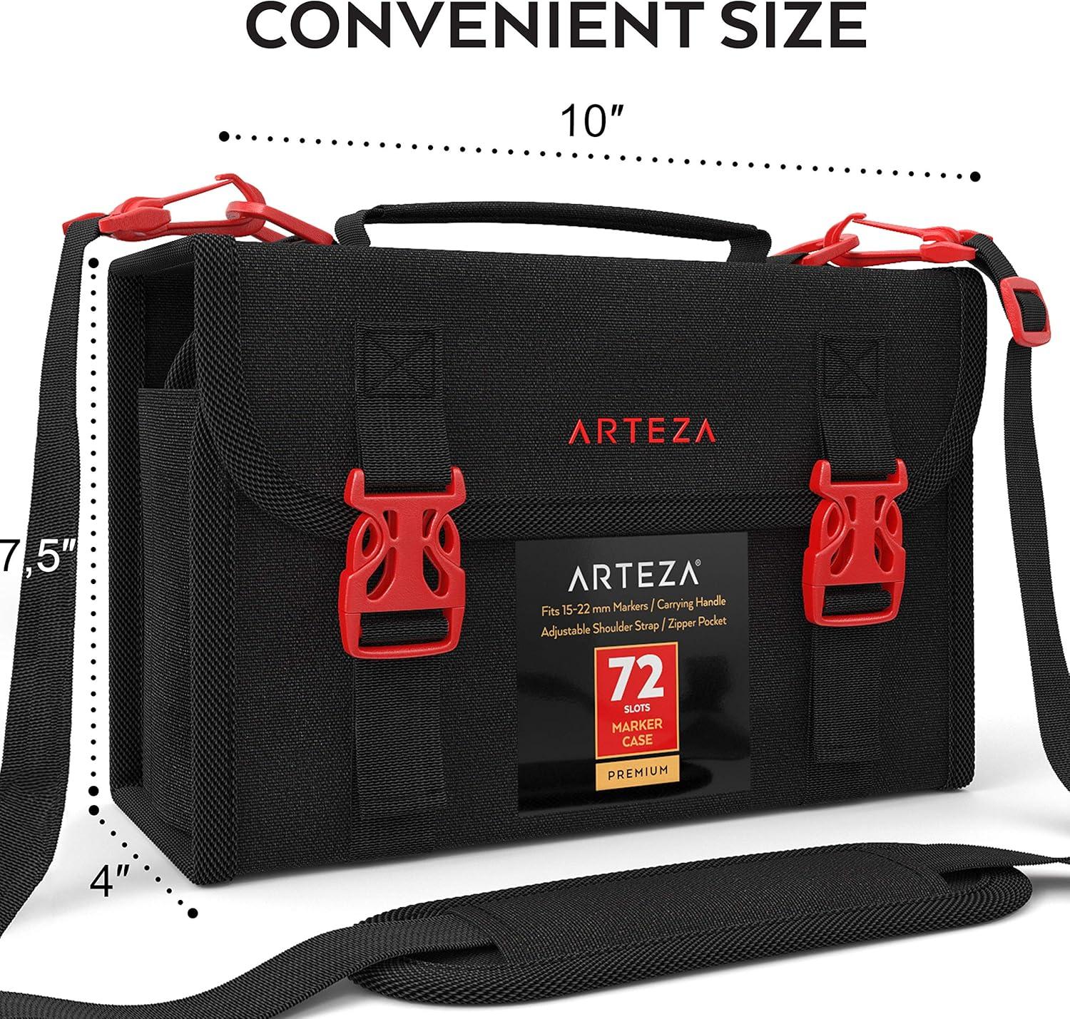 imageArteza Art Markers Organizer 72 Slots Carrying Case for Travel ampamp Storage with Zipper Pocket Handle Removable ampamp Adjustable Strap Art Supplies for Artists And Beginners BlackBlack