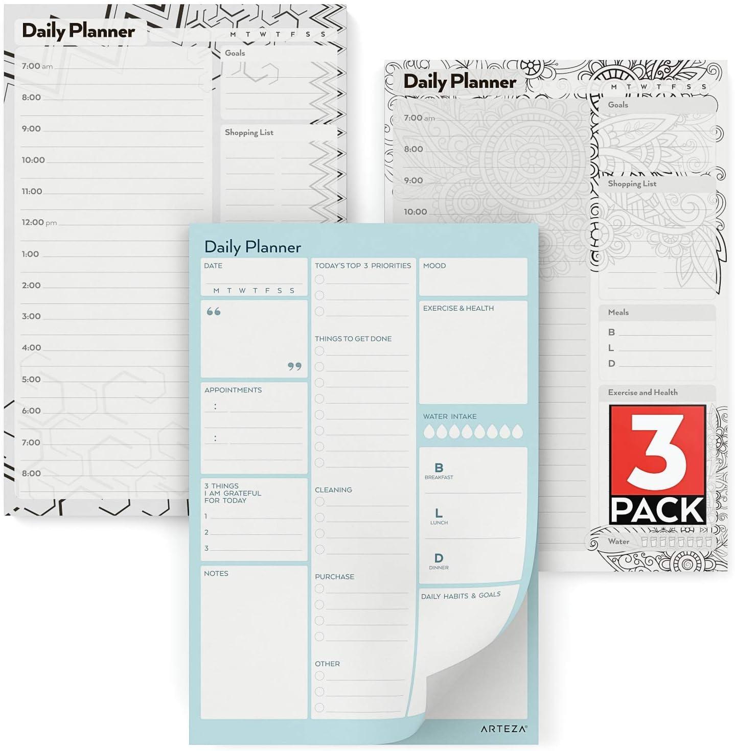 imageArteza Daily Planner 6x9 in 80 Sheets 100 GSM 3 Pack a Daily toDo List Planner for Priorities Meals Tasks Calendar Appointments Exercise Events Reminders Thought for The Day
