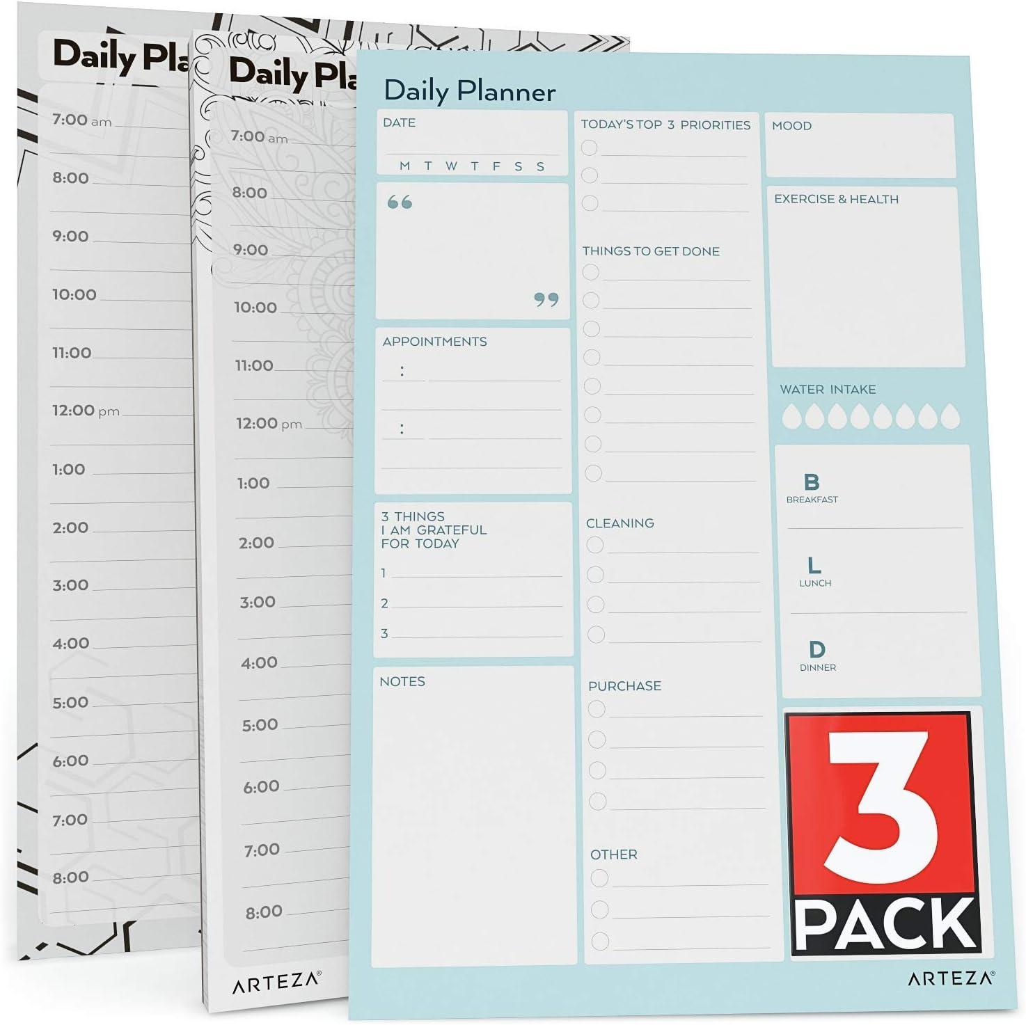 imageArteza Daily Planner 6x9 in 80 Sheets 100 GSM 3 Pack a Daily toDo List Planner for Priorities Meals Tasks Calendar Appointments Exercise Events Reminders Thought for The Day