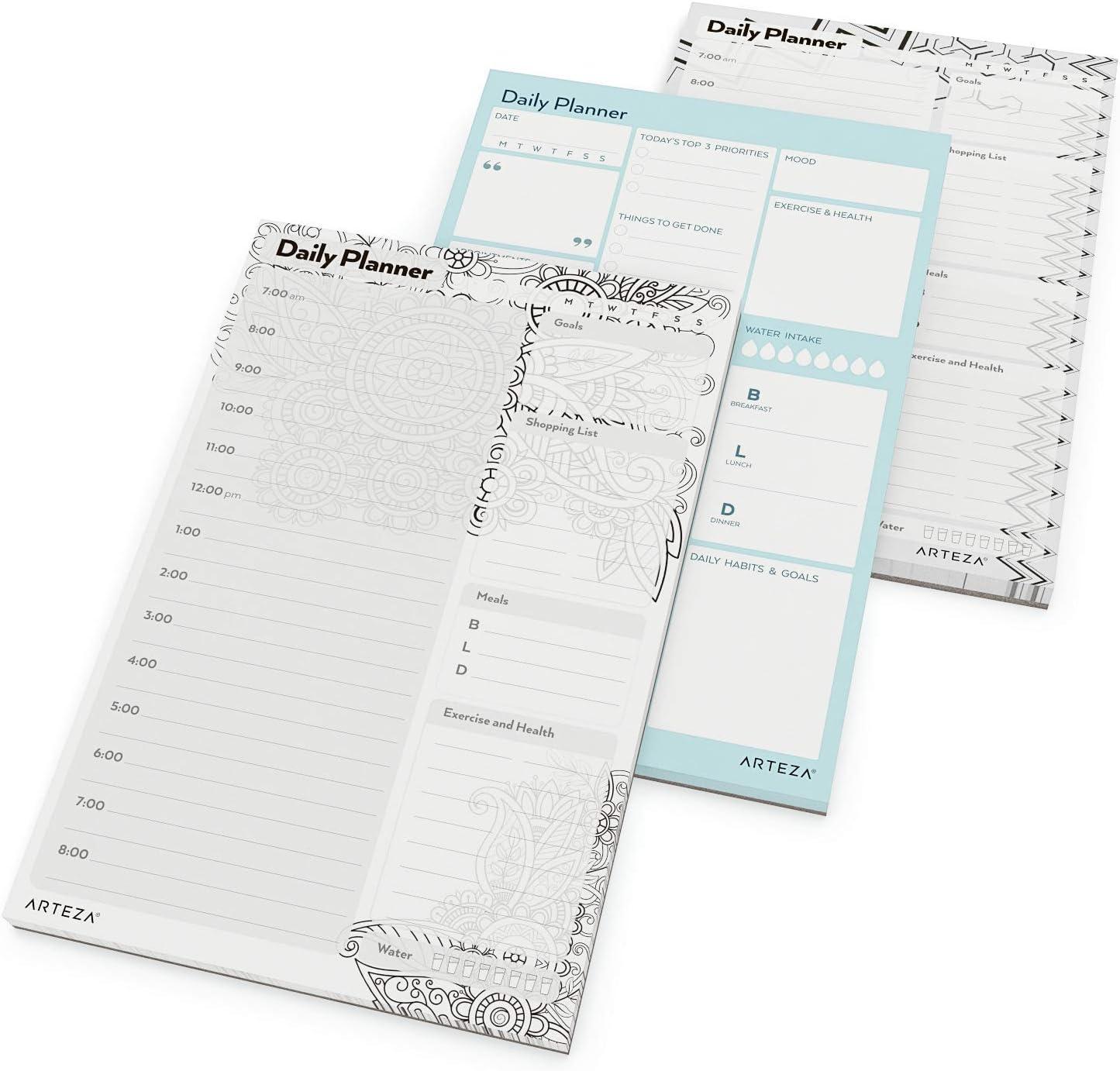 imageArteza Daily Planner 6x9 in 80 Sheets 100 GSM 3 Pack a Daily toDo List Planner for Priorities Meals Tasks Calendar Appointments Exercise Events Reminders Thought for The Day