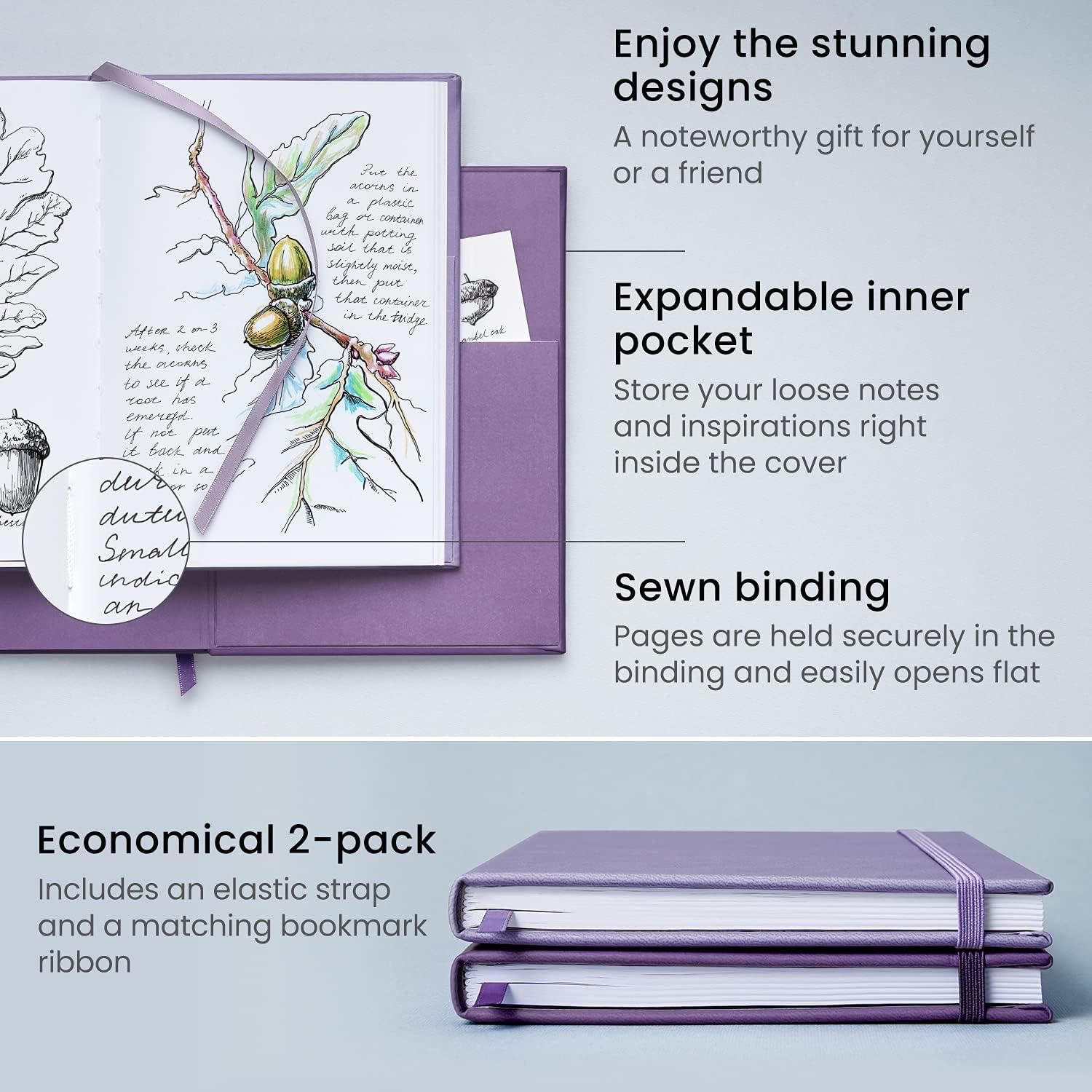 imageArteza Journal Blank Page Notebooks Pack of 2 6 x 8 inches 96 Sheets Hunter Green and Saddle Hardcover Notepads with Smooth Blank Paper for Writing JournalingLavender Purple