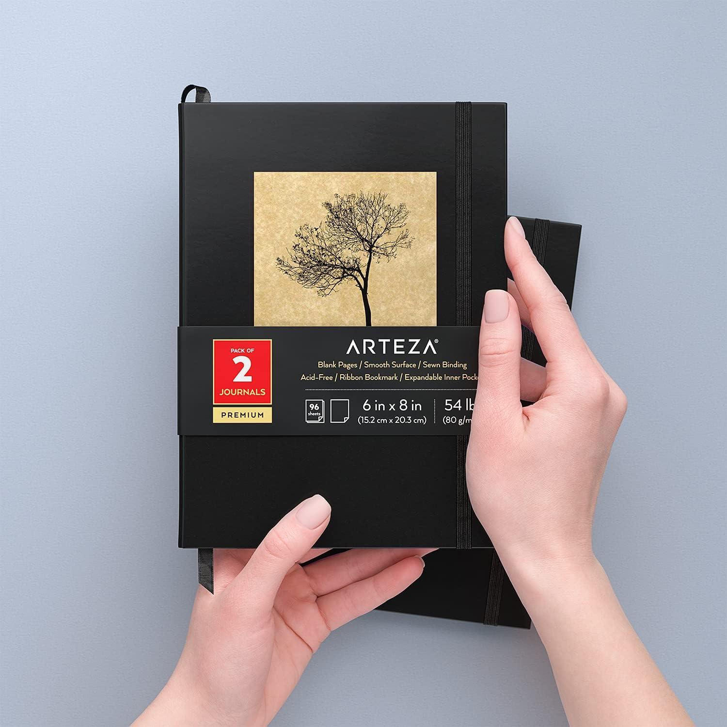 imageArteza Journal Blank Page Notebooks Pack of 2 6 x 8 inches 96 Sheets Hunter Green and Saddle Hardcover Notepads with Smooth Blank Paper for Writing JournalingTree Solid Black