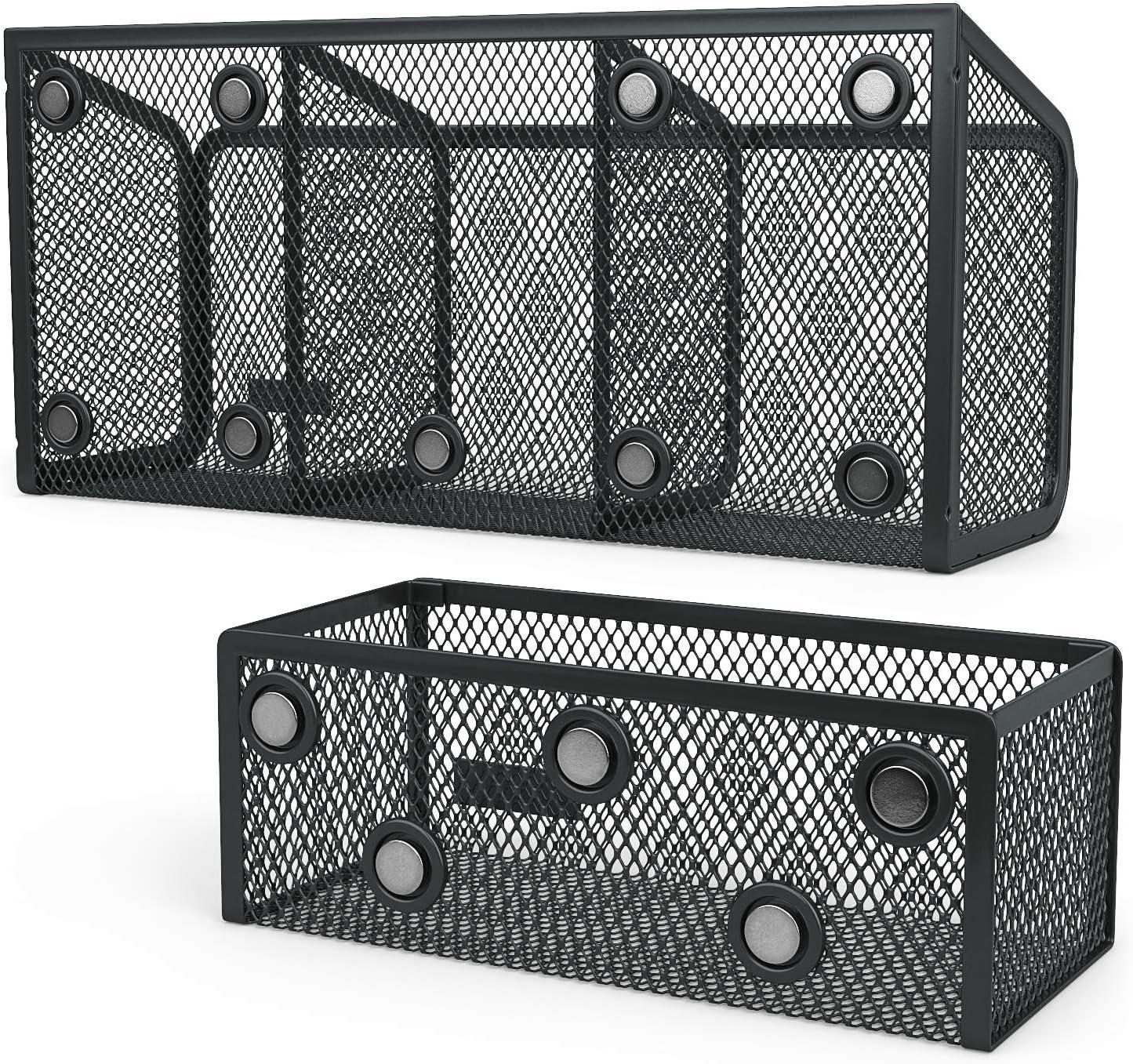 imageArteza Mesh Magnetic Basket Organizers Include 12 Dry Erase Markers Set of 2 Mesh Storage Baskets for Holding Whiteboard ampamp Office Accessories