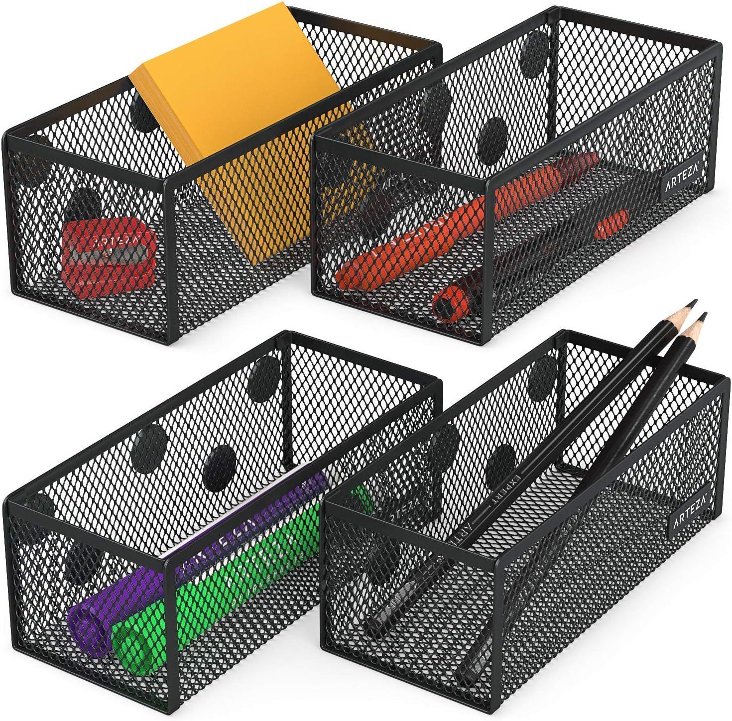 imageArteza Mesh Metal Office Desk Organizer with Drawer 6Compartment MultiFunctional Design Holds Office Supplies ampamp Accessories Like Pens Pencils Notes Staplers ampamp Scissors BlackSet of 4