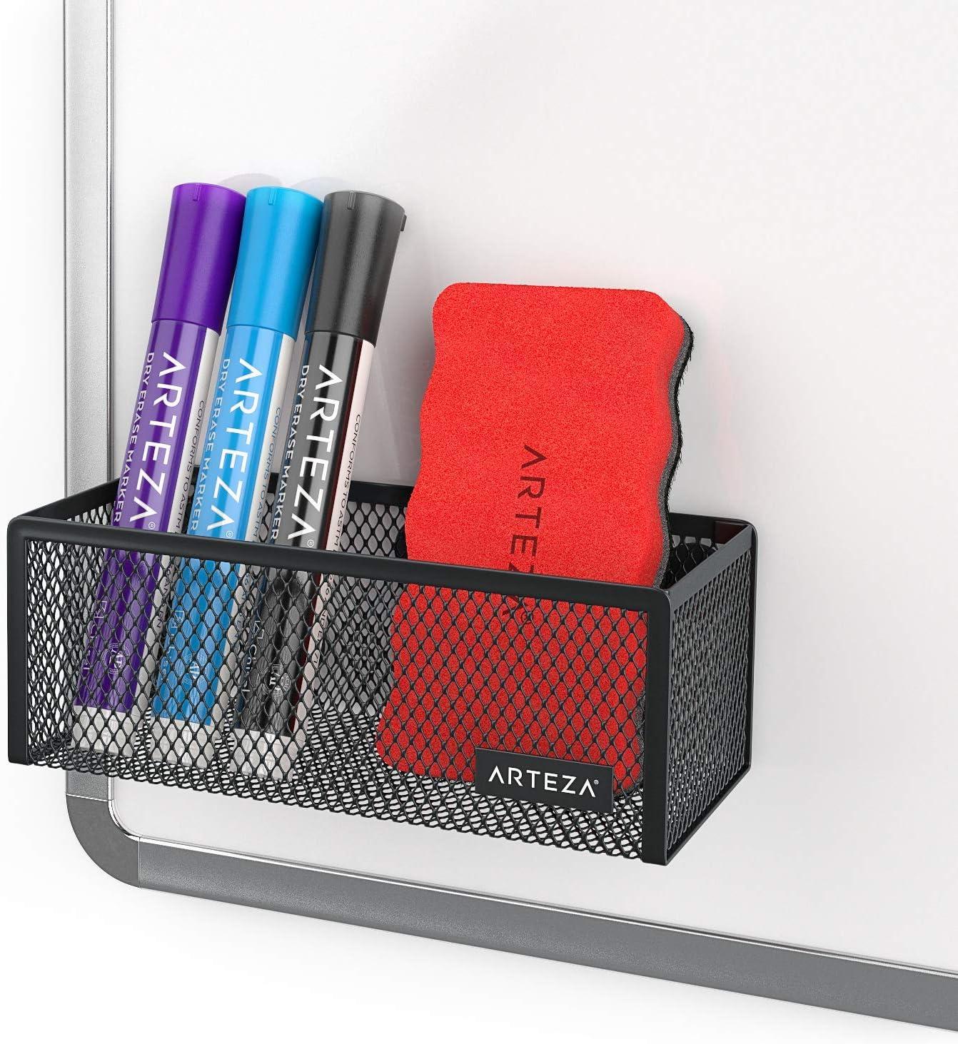 imageArteza Mesh Metal Office Desk Organizer with Drawer 6Compartment MultiFunctional Design Holds Office Supplies ampamp Accessories Like Pens Pencils Notes Staplers ampamp Scissors BlackSet of 4