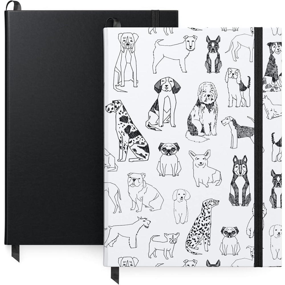 imageARTEZA Journal Notebooks Pack of 2 6x8 Inches 96 Sheets Green and Saddle Hardcover Notepads with Lined PaperDogs Black