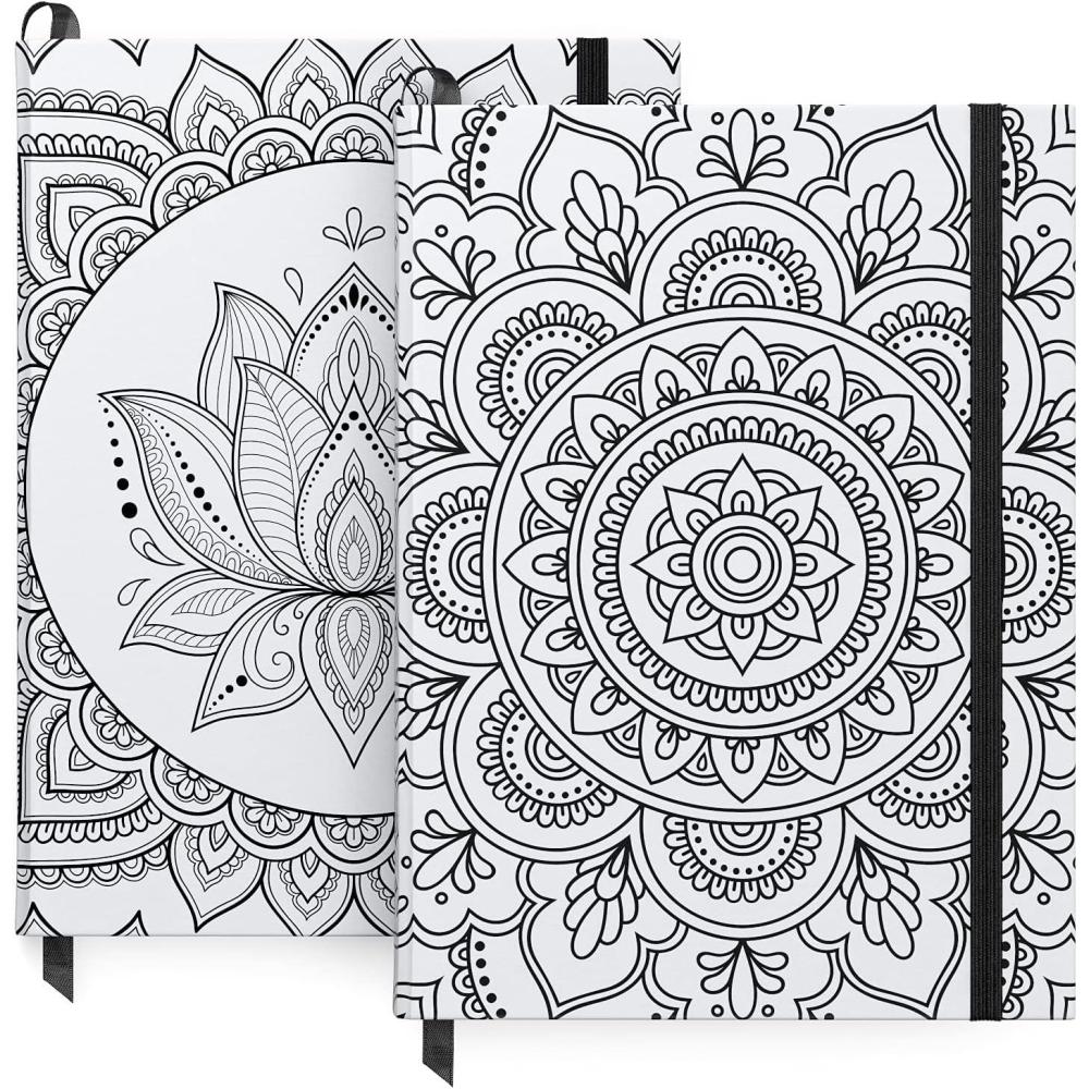 imageArteza Journal Blank Page Notebooks Pack of 2 6 x 8 inches 96 Sheets Hunter Green and Saddle Hardcover Notepads with Smooth Blank Paper for Writing JournalingMandala