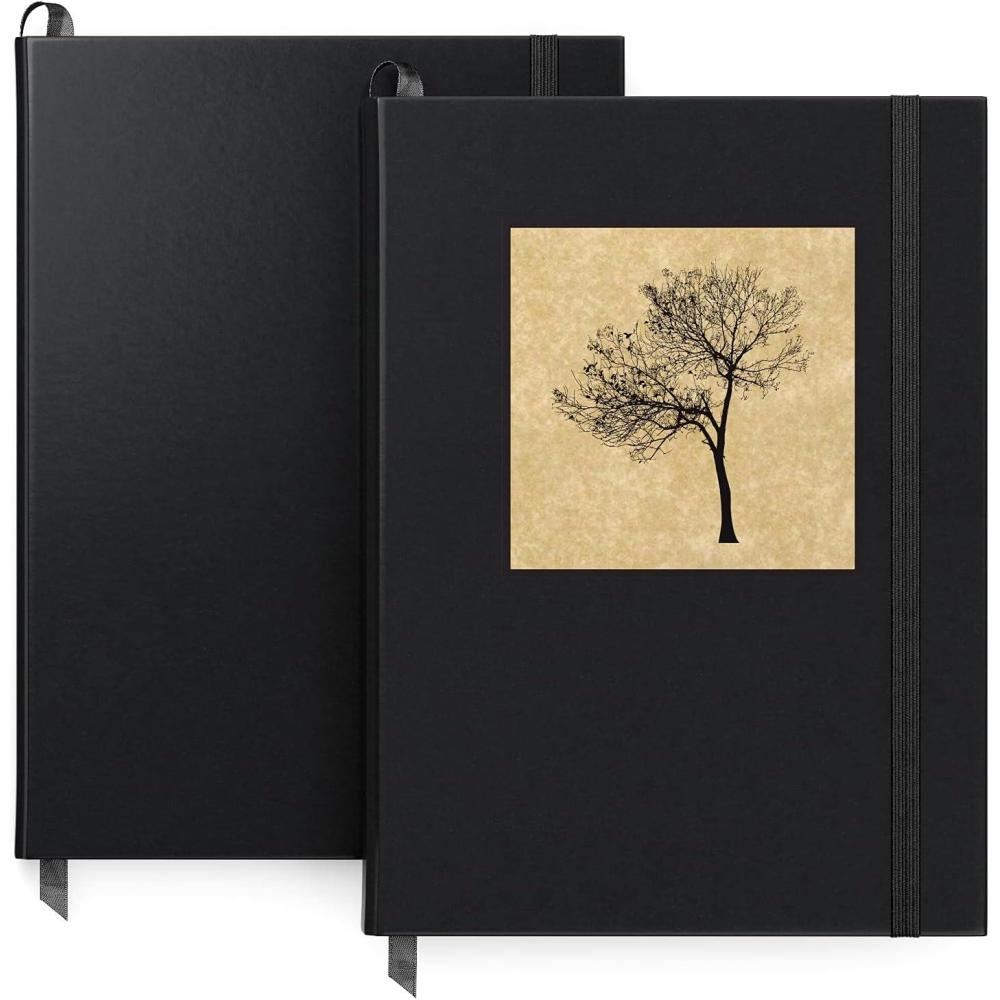 imageArteza Journal Blank Page Notebooks Pack of 2 6 x 8 inches 96 Sheets Hunter Green and Saddle Hardcover Notepads with Smooth Blank Paper for Writing JournalingTree Solid Black