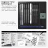 ARTEZA Hand Lettering Pens Set of 12 – Calligraphy and Brush Pens with Guidebook, Pencil, Eraser for Beginners Learning Hand Lettering and Decorative Writing