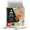 ARTEZA Dual Tip Brush Markers, Set of 100, Art Markers with Fine and Brush Tips, Dual Tip Pens for Adult Coloring, Calligraphy, Sketching, Doodling(1 Count (Pack of 48))
