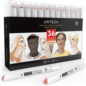 ARTEZA Alcohol Markers – Set of 120 EverBlend Dual Tip Art Markers with Fine and Chisel Nibs in 144-Slot Organizer for Drawing, Coloring, Illustration(Skin Tones)