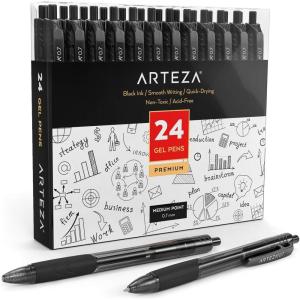 ARTEZA Black Gel Pens Pack of 50, Quick-Drying, 0.7mm Medium Point, Smooth Writing Pens for Note Taking, Office, School Supplies(1 Count (Pack of 24))