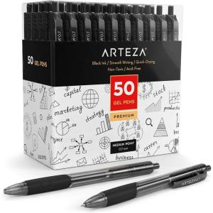 ARTEZA Black Gel Pens Pack of 50, Quick-Drying, 0.7mm Medium Point, Smooth Writing Pens for Note Taking, Office, School Supplies(1 Count (Pack of 50))