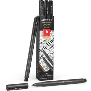 ARTEZA Calligraphy Markers, Set of 12, Permanent Water-Based Ink, 11 Colors, 2mm Nibs(Black)