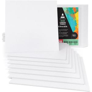 ARTEZA Canvas Boards for Painting, 8 x 10 Inches, Pack of 28, Blank White Canvas Panels for Acrylic, Oil and Gouache Painting(6 x 6 (Pack of 28))