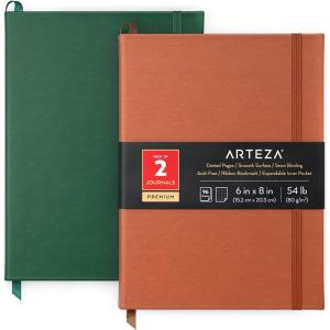 ARTEZA Dotted Journals, Pack of 2, 6×8 Inches, 96 Sheets, Cobalt Blue and Gray, Hardcover Notebooks with Smooth Paper(Hunter Green & Saddle)