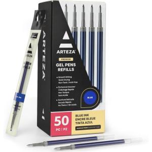 ARTEZA Gel Pen Refills, Pack of 50 – Blue Ink Rollerball Refills with Fine Tip, Quick-Drying, Non-Toxic, for Office, School & Everyday Writing(Pack of 50 (Refills))