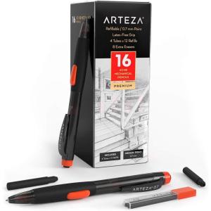 ARTEZA HB Mechanical Pencil Pack of 20, 0.7 Millimeter Medium Point Lead and Replaceable Eraser, Latex-Free Grip, Office and School Supplies(1 Count (Pack of 16))