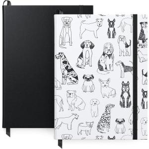 ARTEZA Journal Notebooks, Pack of 2, 6×8 Inches, 96 Sheets, Green and Saddle, Hardcover Notepads with Lined Paper(Dogs & Black)