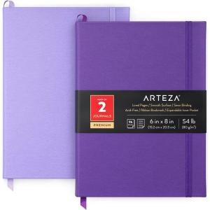 ARTEZA Journal Notebooks, Pack of 2, 6×8 Inches, 96 Sheets, Green and Saddle, Hardcover Notepads with Lined Paper(Lavender & Purple)