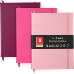 ARTEZA Journals, Pack of 3, 6×8 inch, 96 Sheets, Light Pink, Dark Pink, and Maroon, Hardcover Notebooks with Smooth Lined, Blank and Dotted Paper(Light Pink  Dark Pink & Maroon)