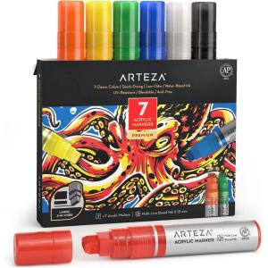 ARTEZA Metallic Acrylic Paint Pens, Set of 2, Silver & Gold, 3-in-1 Multi-Line Nibs, 5–15 mm Line, UV-Resistant Paint Markers for Rocks, Glass, Metal, and Wood, Art Supplies for Office and Home(Multicolor)