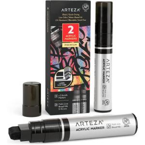 ARTEZA Metallic Acrylic Paint Pens, Set of 2, Silver & Gold, 3-in-1 Multi-Line Nibs, 5–15 mm Line, UV-Resistant Paint Markers for Rocks, Glass, Metal, and Wood, Art Supplies for Office and Home(Black)