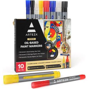 ARTEZA Metallic Oil Based Paint Markers, 12-Pack, 6 Silver and 6 Gold, 1.3 mm Line, Permanent Pens, Craft and Art Supplies for Canvas, Wood, Glass(Multicolor)