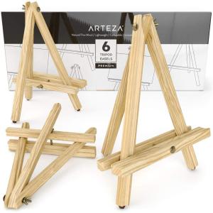 ARTEZA Tripod Easel, Pack of 6, 12 Inches, Natural Pine Wood Finish for Small to Medium Canvases with Non-Slip Legs