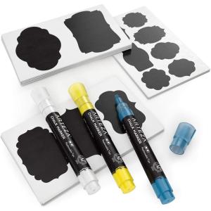 Arteza 150 Chalkboard Labels + 3 White Chalk Markers – Removable Chalk Labels for Jars – Waterproof Mason Jar Stickers(3 Colors)