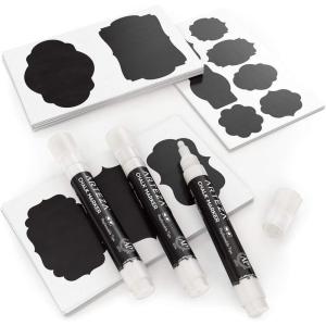 Arteza 150 Chalkboard Labels + 3 White Chalk Markers – Removable Chalk Labels for Jars – Waterproof Mason Jar Stickers(White)