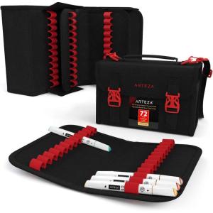 Arteza Art Markers Organizer (72 Slots), Carrying Case for Travel & Storage with Zipper Pocket, Handle, Removable & Adjustable Strap, Art Supplies for Artists And Beginners, Black(Black)