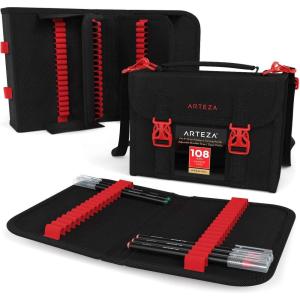 Arteza Art Markers Organizer (72 Slots), Carrying Case for Travel & Storage with Zipper Pocket, Handle, Removable & Adjustable Strap, Art Supplies for Artists And Beginners, Black(Multicolor)