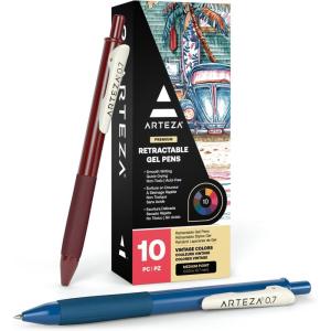 Arteza Colored Gel Pens, Pack of 24, 10 Vintage and 14 Vibrant Colors, Fine 0.7 mm Tip, Retractable, Art Supplies for Journaling, Drawing, Doodling, and Notetaking(1 Count (Pack of 10))