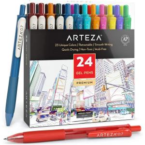 Arteza Colored Gel Pens, Pack of 24, 10 Vintage and 14 Vibrant Colors, Fine 0.7 mm Tip, Retractable, Art Supplies for Journaling, Drawing, Doodling, and Notetaking(1 Count (Pack of 24))