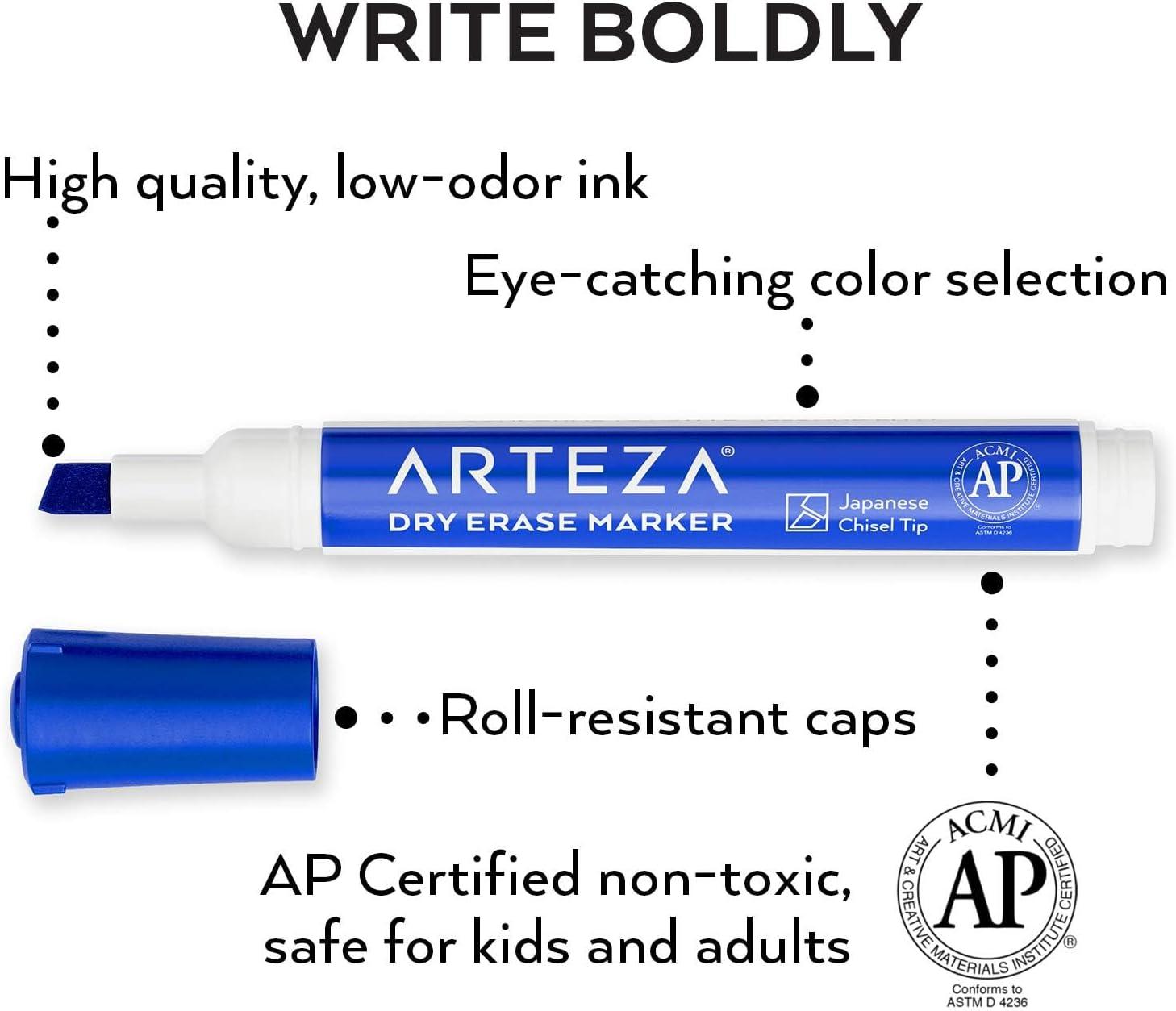 imageARTEZA Dry Erase Markers Bulk Pack of 52 12 Assorted Colors LowOdor Ink Whiteboard Pens with Chisel Tip Office Supplies for Classroom Home ampamp TeachersBlue