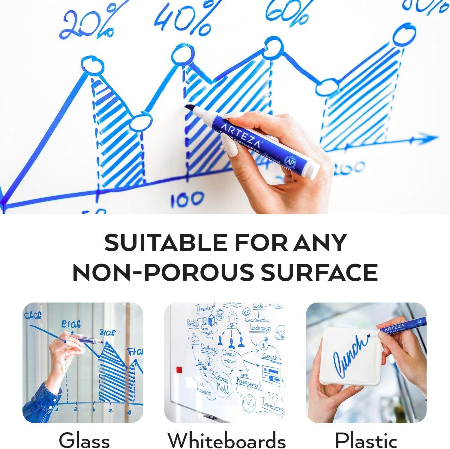 imageARTEZA Dry Erase Markers Bulk Pack of 52 12 Assorted Colors LowOdor Ink Whiteboard Pens with Chisel Tip Office Supplies for Classroom Home ampamp TeachersBlue