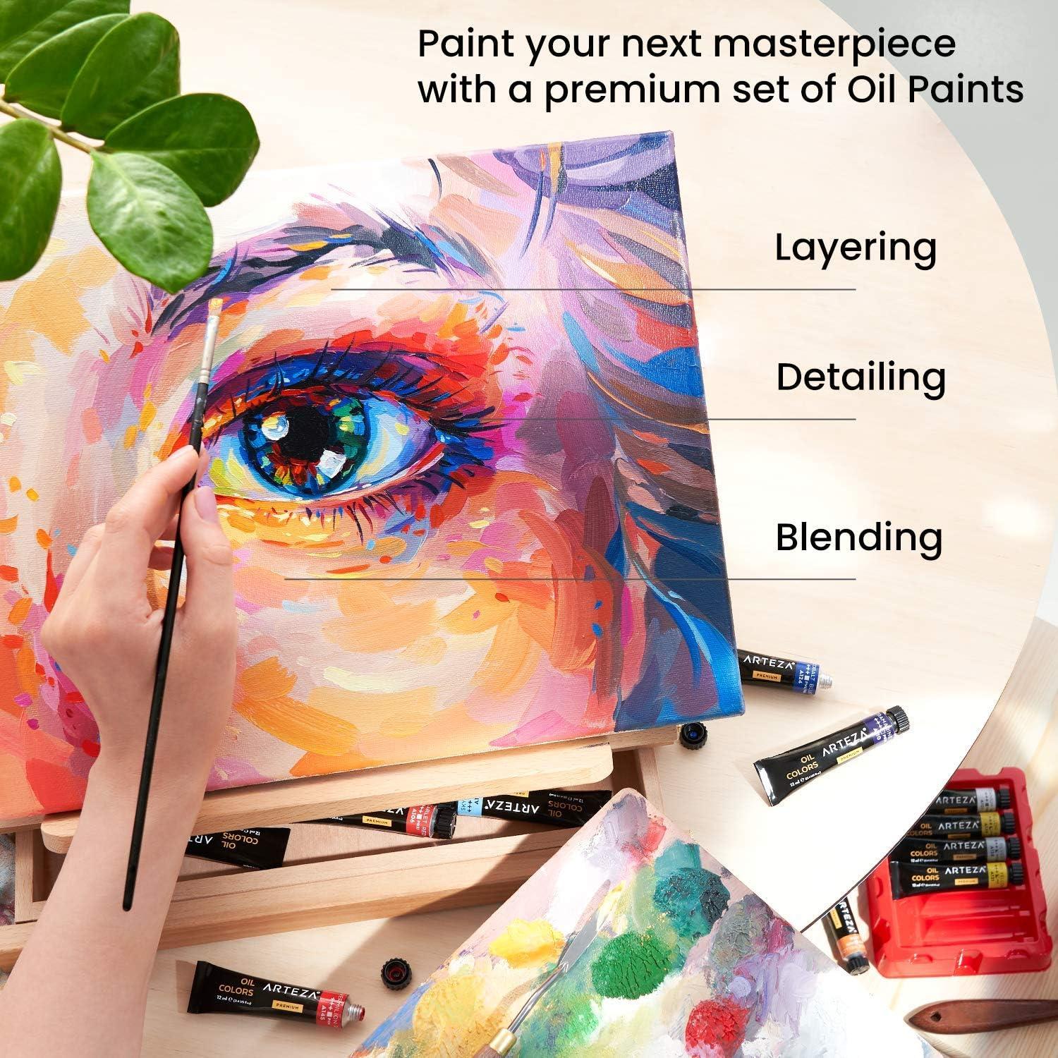 imageARTEZA Oil Paint Set 24 Multicolor Tubes 04 Fluid Ounces Each Vibrant OilBased Paints for Canvas ampamp Art Projects