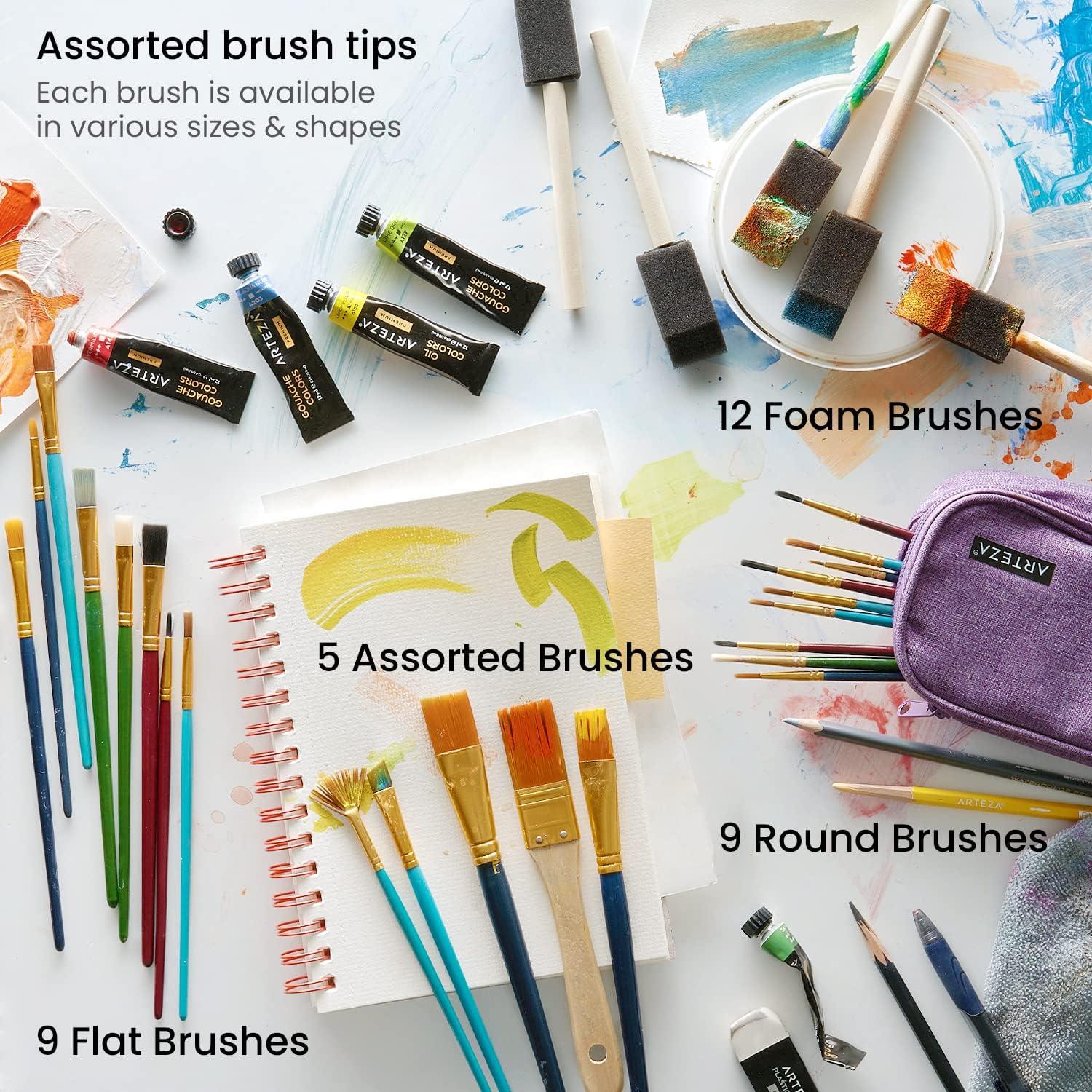 imageARTEZA Paint Brush Set 72 Brushes with Foam Flat ampamp Detail Tips Mixed Handles Art Brushes for Watercolor Acrylic on Canvas Paper or Wood35 Craft Brushes